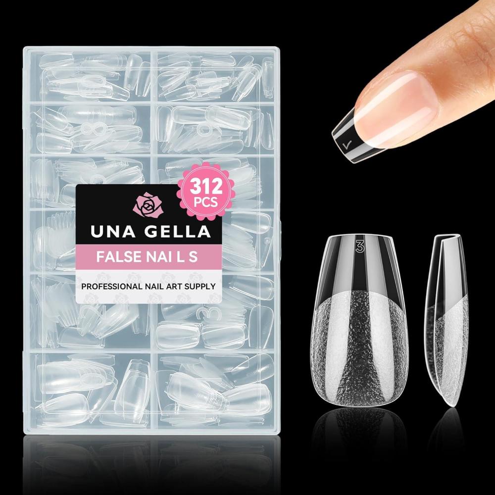 imageUNA GELLA Short Almond Nail Tips 312pcs Short Almond Gel Nail Tips Shape Pre Etched Press On Nails Clear Acrylic Fake Nails No C Curve for Full Cover Nails Extension Home Art DIY Salon 12 SizesB0  Short Coffin