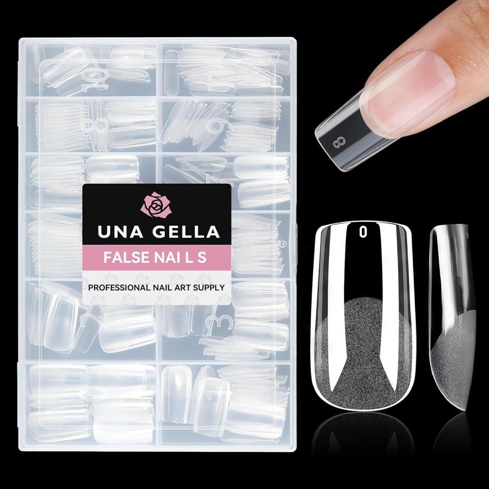 imageUNA GELLA Short Almond Nail Tips 312pcs Short Almond Gel Nail Tips Shape Pre Etched Press On Nails Clear Acrylic Fake Nails No C Curve for Full Cover Nails Extension Home Art DIY Salon 12 SizesA01Medium Square Full