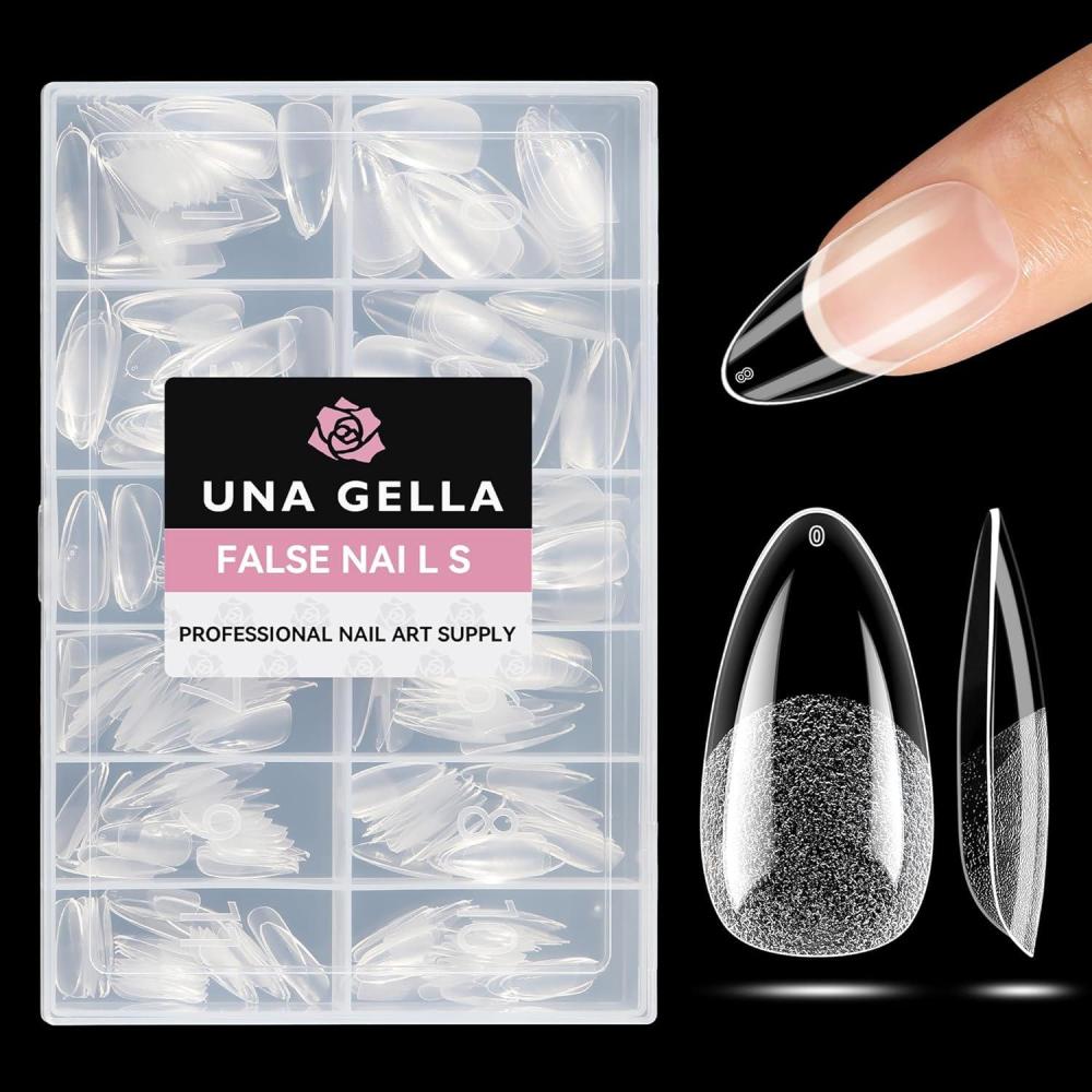 imageUNA GELLA Short Almond Nail Tips 312pcs Short Almond Gel Nail Tips Shape Pre Etched Press On Nails Clear Acrylic Fake Nails No C Curve for Full Cover Nails Extension Home Art DIY Salon 12 SizesA2Almond Medium Full