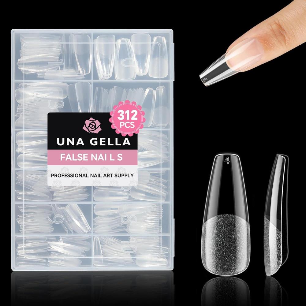 imageUNA GELLA Short Almond Nail Tips 312pcs Short Almond Gel Nail Tips Shape Pre Etched Press On Nails Clear Acrylic Fake Nails No C Curve for Full Cover Nails Extension Home Art DIY Salon 12 SizesB0  Long Coffin