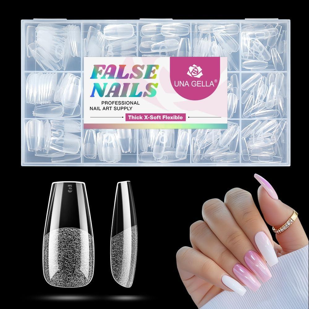 imageUNA GELLA Short Almond Nail Tips 312pcs Short Almond Gel Nail Tips Shape Pre Etched Press On Nails Clear Acrylic Fake Nails No C Curve for Full Cover Nails Extension Home Art DIY Salon 12 SizesMedium Coffin