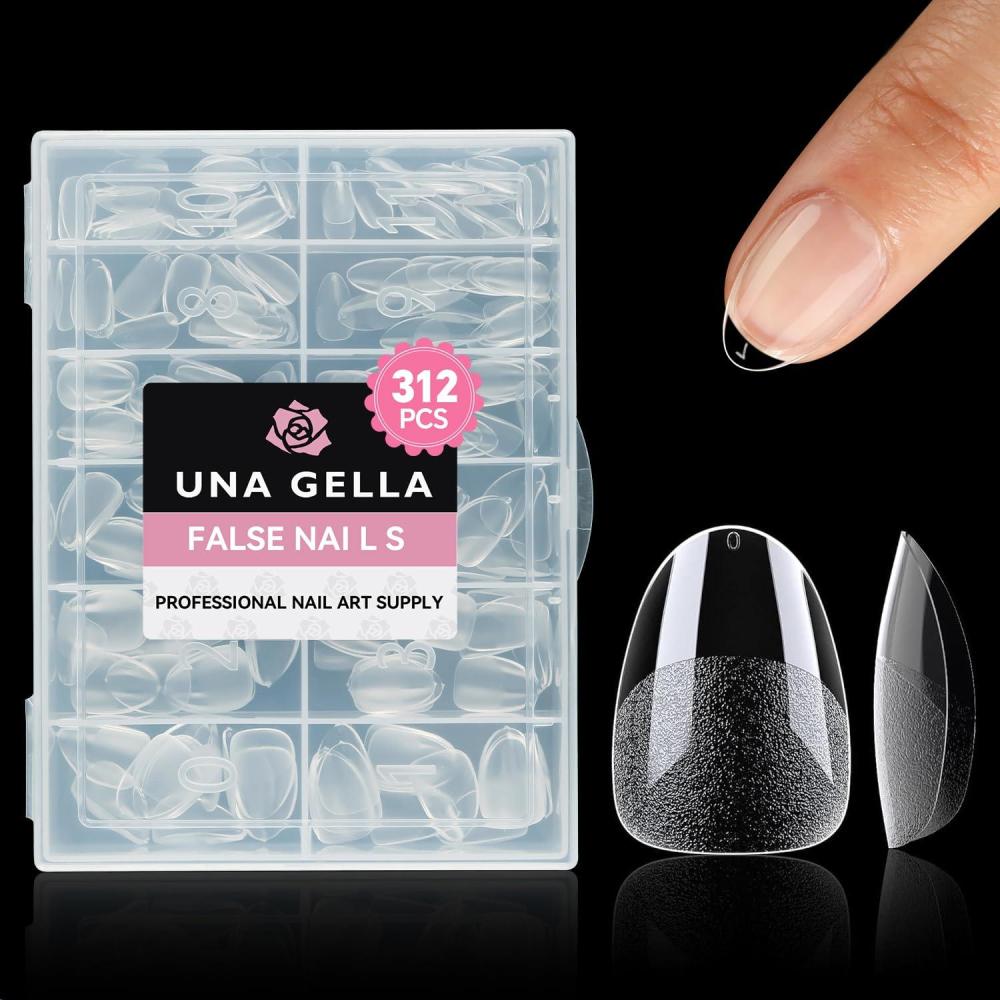 imageUNA GELLA Short Almond Nail Tips 312pcs Short Almond Gel Nail Tips Shape Pre Etched Press On Nails Clear Acrylic Fake Nails No C Curve for Full Cover Nails Extension Home Art DIY Salon 12 SizesA01  Extra ShortAlmond