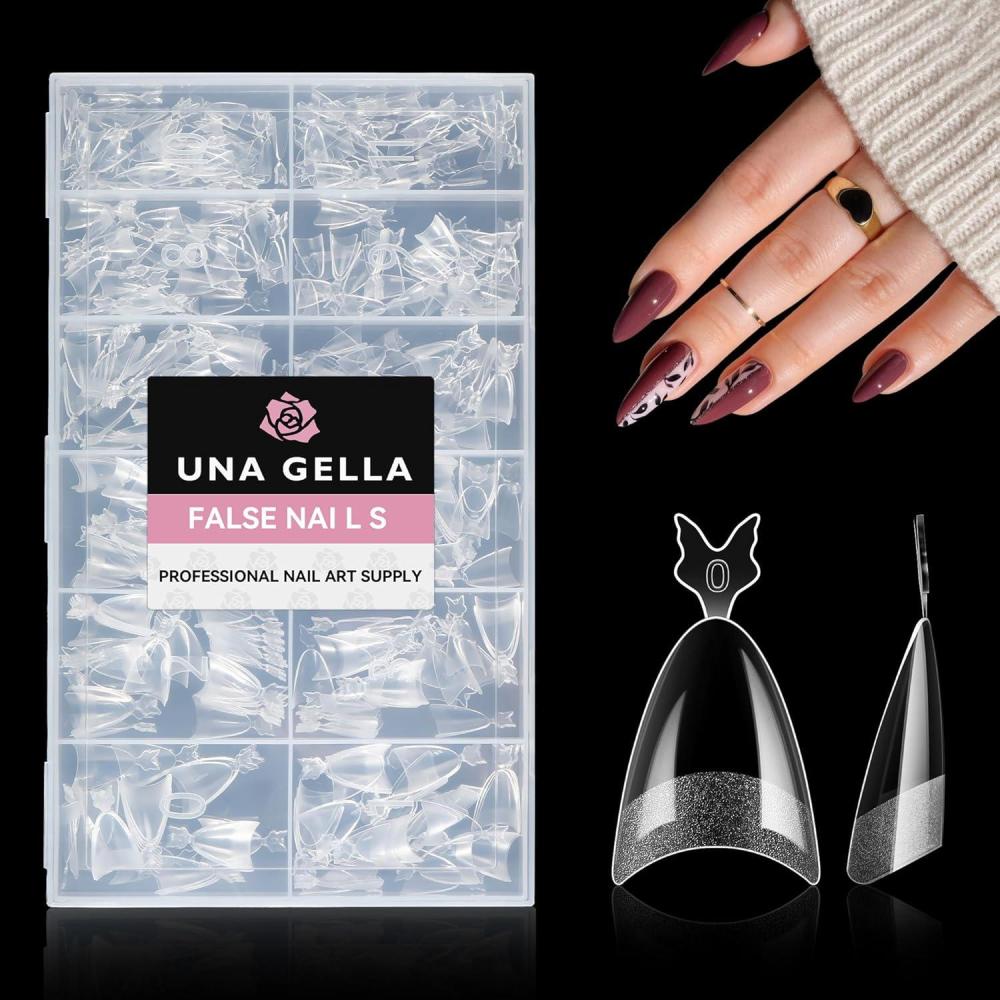 imageUNA GELLA Short Almond Nail Tips 312pcs Short Almond Gel Nail Tips Shape Pre Etched Press On Nails Clear Acrylic Fake Nails No C Curve for Full Cover Nails Extension Home Art DIY Salon 12 SizesB  Almond Half