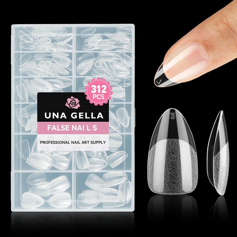 imageUNA GELLA Short Almond Nail Tips 312pcs Short Almond Gel Nail Tips Shape Pre Etched Press On Nails Clear Acrylic Fake Nails No C Curve for Full Cover Nails Extension Home Art DIY Salon 12 SizesA0  ShortAlmond