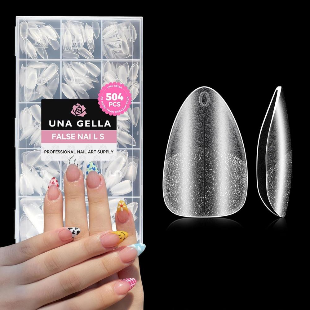 imageUNA GELLA Short Almond Nail Tips 504pcs Pre Etched Fake Nails Tips Almond Shape Matte Full Cover Soft Acrylic Press On Nails Extensions No C Curve Gift For Diy At Home