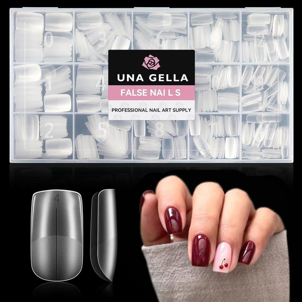 imageUNA GELLA Short Coffin Gel Nails Tip Preshaped Surface 504Pcs Press on Fake Nails Matte Full Cover Acrylic Gel False Nail for Nail Extension DIY Nail Salon 15Sizes Soft Gelly TipsShort Square