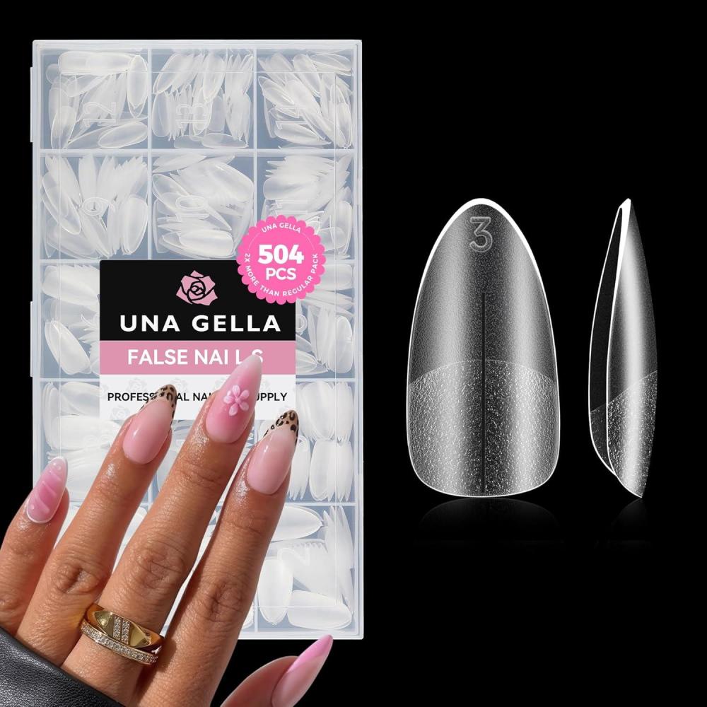 imageUNA GELLA Short Coffin Gel Nails Tip Preshaped Surface 504Pcs Press on Fake Nails Matte Full Cover Acrylic Gel False Nail for Nail Extension DIY Nail Salon 15Sizes Soft Gelly TipsA1 Almond Medium