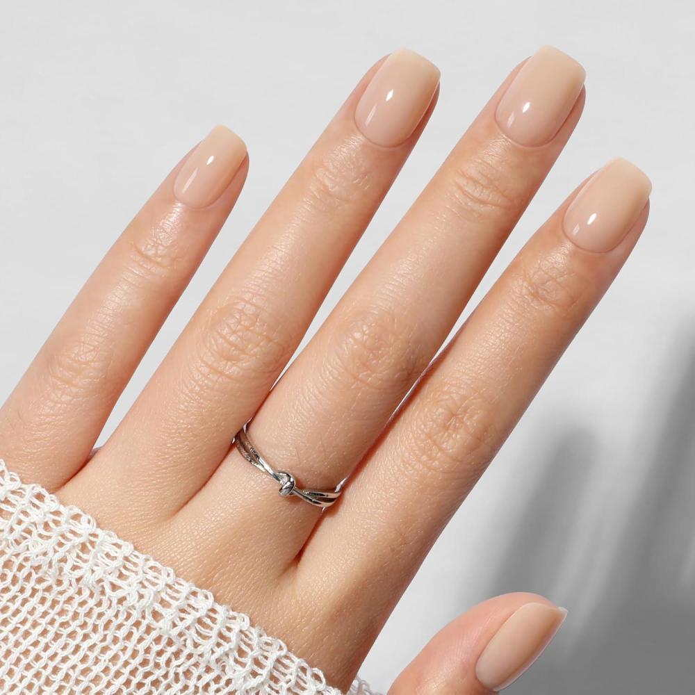 imageUNA GELLA Short Square Press On Nails Nude Soft Gel Press Ons Short with Nail Glue 16 Sizes  32 Reusable Fake Nails Kit Skin Tone NudeNude