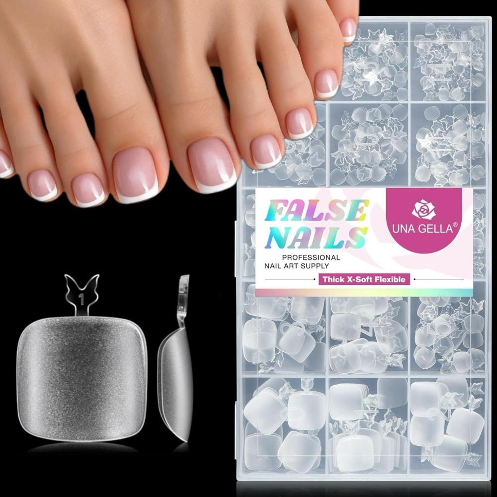 imageUNA GELLA Short Toe Nail Tips Flexible XSoft Gel Toe Nails Press On 330PCS Preetched Short Square Toe Tips Full Cover Acrylic Fake Toe Tips Press on Toenails Women Nail Extensions DIY Salon 15 Sizes