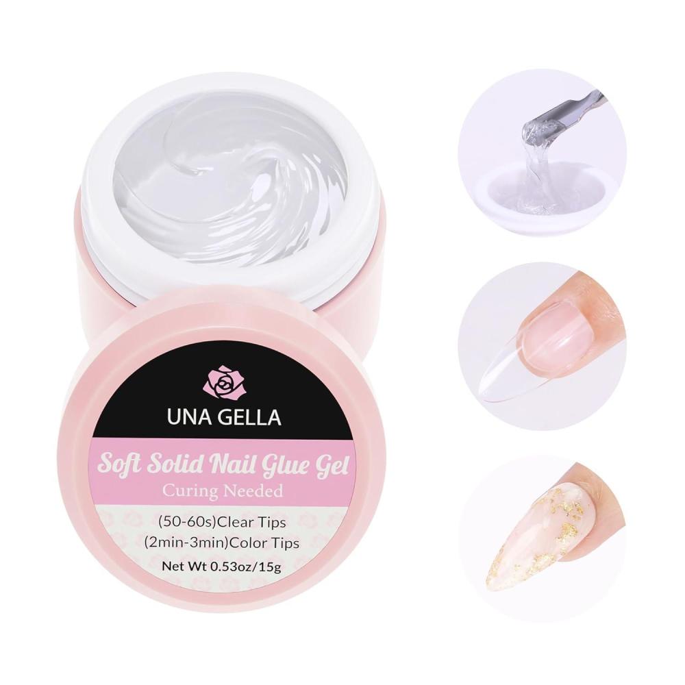 imageUNA GELLA Solid Nail Glue Strong Adhesive Solid Nail Glue Gel for Press On Nails Tips 15g  Hard Gel Nail Extension for Clear Acrylic Fake Nails Home Salon U V Curing Needed