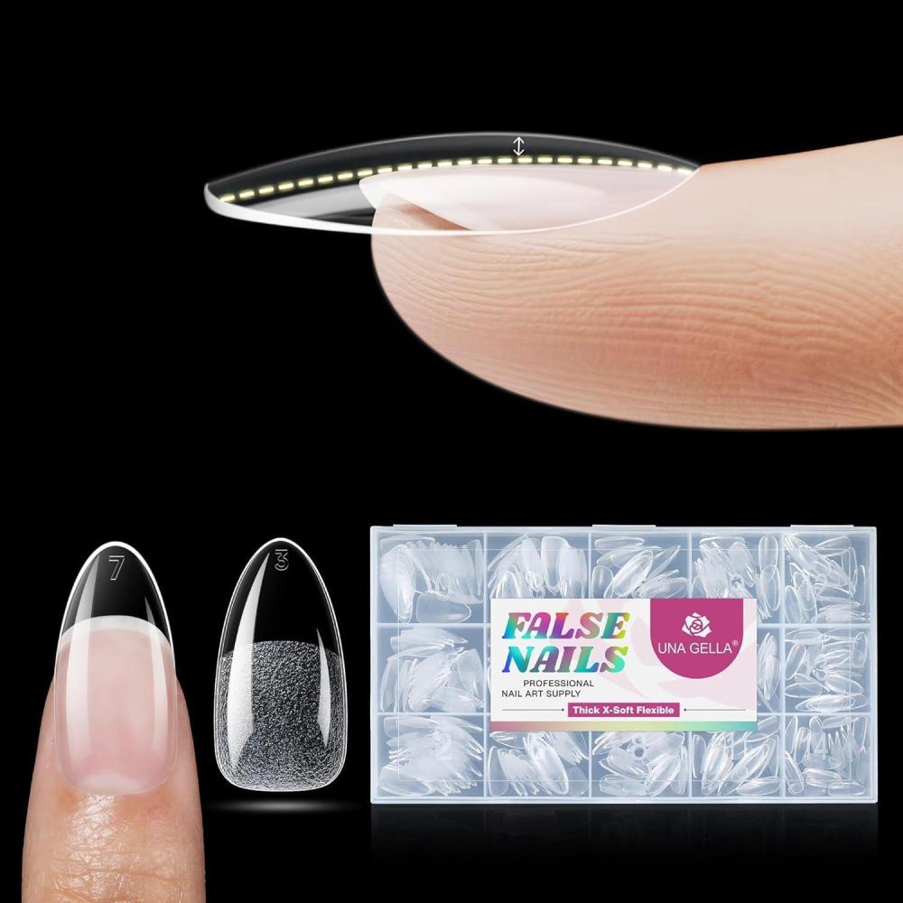imageUNA GELLA Square Nail Tips XSoft Thicker Flexible Gel Nails 330PCS Preetched Square Nail Tips Press on Full Cover Acrylic Fake Nails Strength Clear Nails for Nail Extensions DIY Salon 15 SizesMedium Almond