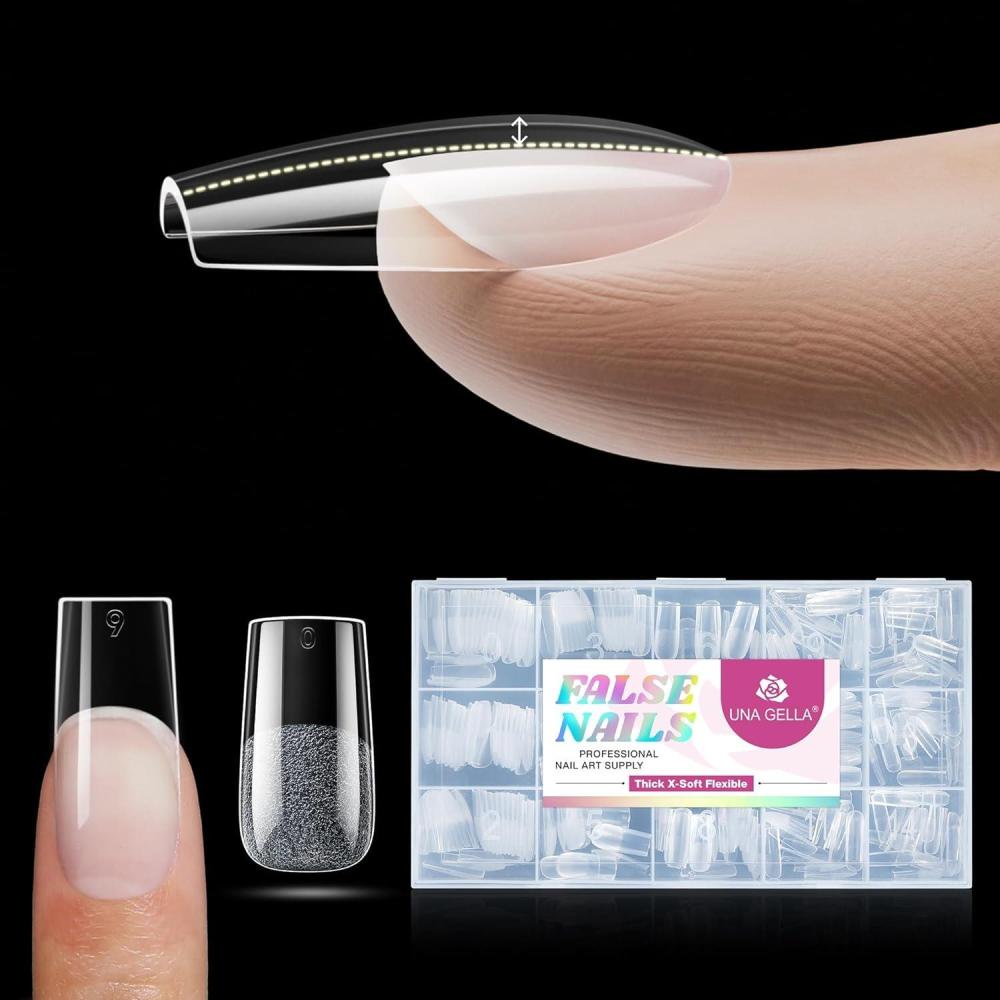 imageUNA GELLA Square Nail Tips XSoft Thicker Flexible Gel Nails 330PCS Preetched Square Nail Tips Press on Full Cover Acrylic Fake Nails Strength Clear Nails for Nail Extensions DIY Salon 15 SizesMedium Square