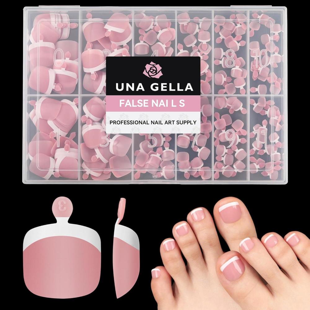 imageUNA GELLA Toe Nail Press Ons Peach Pink Toe Nail Tips Gel Nail Tips French Tip Press On Nails 216pcs 12sizes Soft Gel Press On Toenails Acrylic Nails Soak Off Toenail Press Ons ForHome DIY Salon