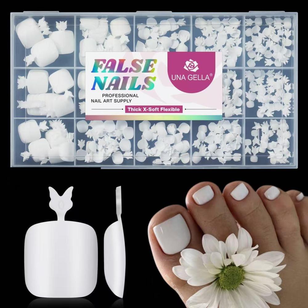 imageUNA GELLA XSoft Gel Toe Nail Tips 330Pcs Brown French Press On Toenails Full Cover Square Round Toe Nail Press Ons Short Fake Acrylic Press On Toe Nails for Women Wide Big Nail Extensions 15 SizesA1Pure White