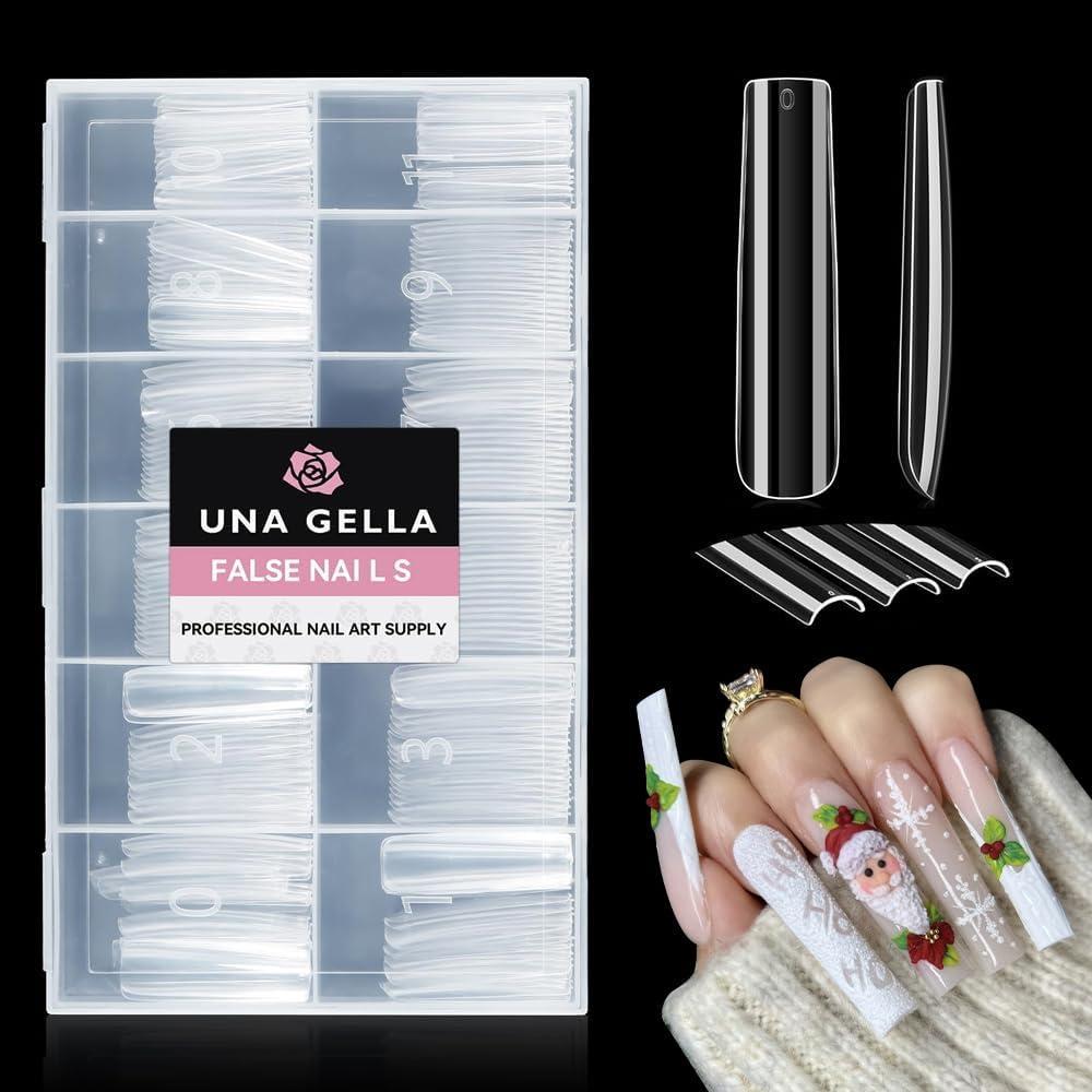 imageUNA GELLA XXL Long Square Nails Tips 216 PCS No C Curve Straight Nail Tips Full Cover Square Gel Tips Extra Long Nail Tips Clear False Fake Nails Gel Nail Extension for Nail Salon Home DIY 12 SizesA0Full Square Half