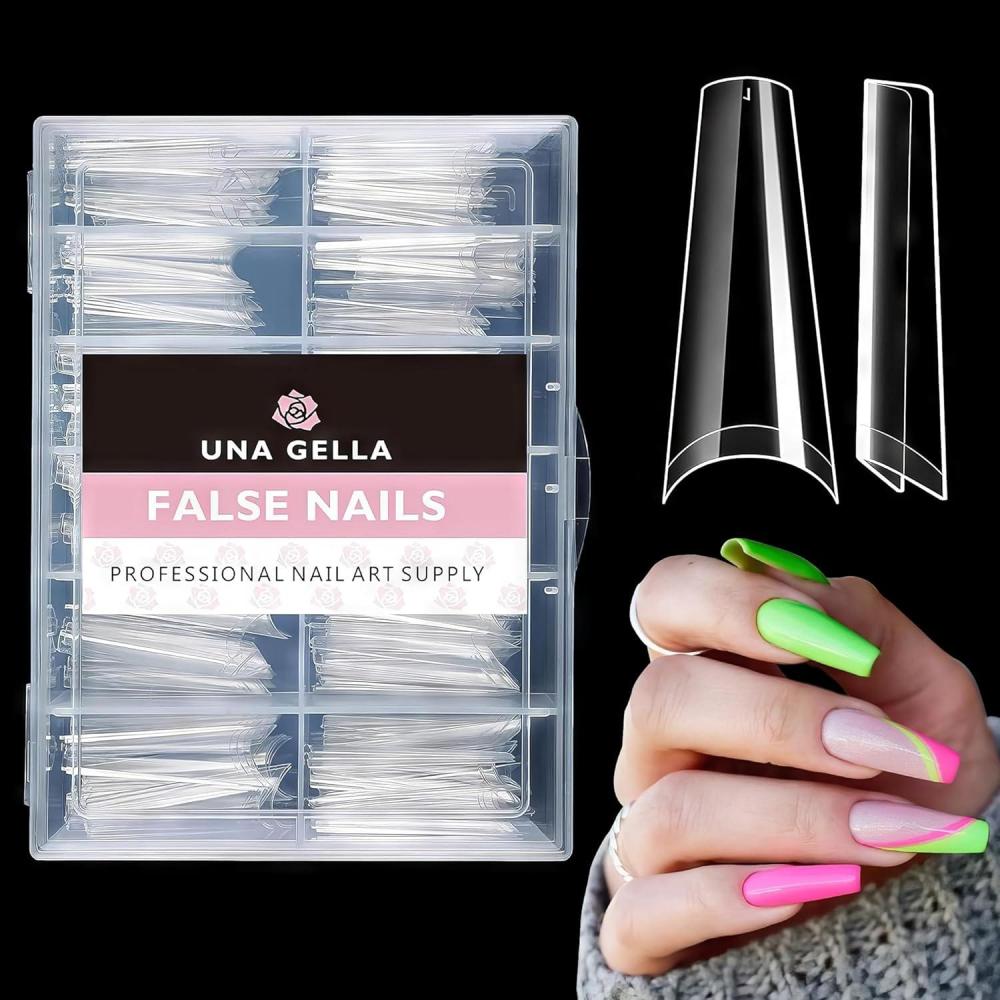 imageUNA GELLA XXL Long Square Nails Tips 216 PCS No C Curve Straight Nail Tips Full Cover Square Gel Tips Extra Long Nail Tips Clear False Fake Nails Gel Nail Extension for Nail Salon Home DIY 12 SizesIHalf Medium Coffin