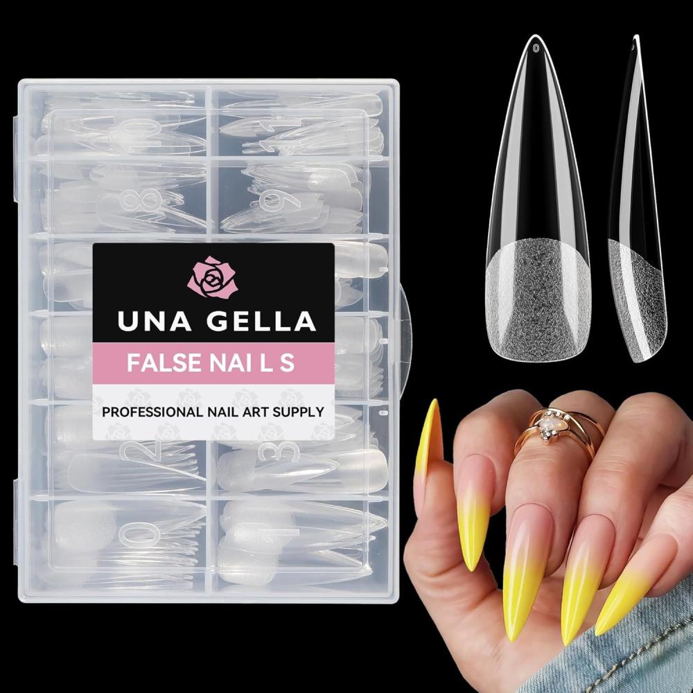 imageUNA GELLA XXL Long Square Nails Tips 216 PCS No C Curve Straight Nail Tips Full Cover Square Gel Tips Extra Long Nail Tips Clear False Fake Nails Gel Nail Extension for Nail Salon Home DIY 12 SizesC2XXL Stiletto