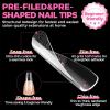 UNA GELLA Almond Gel Nail Tips, 504PCS Pre Etched Clear Fake Nails Tips Medium Almond Shape – 12 Sizes Full Cover Soft Acrylic Press On Nail Extensions No C Curve Gift for Diy at Home(A2- Long Coffin)