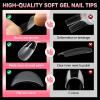 UNA GELLA Almond Gel Nail Tips, 504PCS Pre Etched Clear Fake Nails Tips Medium Almond Shape – 12 Sizes Full Cover Soft Acrylic Press On Nail Extensions No C Curve Gift for Diy at Home(Medium Stiletto)