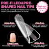 UNA GELLA Almond Gel Nail Tips, 504PCS Pre Etched Clear Fake Nails Tips Medium Almond Shape – 12 Sizes Full Cover Soft Acrylic Press On Nail Extensions No C Curve Gift for Diy at Home(XS Straight)