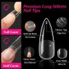 UNA GELLA Almond Gel Nail Tips, 504PCS Pre Etched Clear Fake Nails Tips Medium Almond Shape – 12 Sizes Full Cover Soft Acrylic Press On Nail Extensions No C Curve Gift for Diy at Home(A1-Long Stiletto)