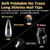 UNA GELLA Extra Short Almond Nail Tips, 504 Pcs Pre-Filed XS Almond Gel Nails, 12 Sizes Half Matte Full Cover Press Ons for Nail Extension Manicure Home DIY Salon(Long Stiletto)