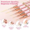 UNA GELLA Nail Art Brushes Metallic, 5 Count Liner Pens Set For Nail Art Gel Polish, Detail Nail Art Design Painting Brush Set For Nails Gel Fine Drawing Nail Tools, Sizes 7/9/11/15/25mm(Pink)