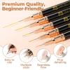 UNA GELLA Nail Art Brushes Metallic, Liner Pens 5Pcs Set For Nail Art Gel Polish, Gray Color, Detail Nail Art Design Painting Brush Set For Nails Gel Fine Drawing Nail Tools, 6/9/11/15/18mm Sizes(Black)
