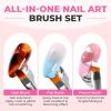 UNA GELLA Nail Art Brushes Set 6PCS Black Color Double-ended Acrylic Nail Design Brush Set Nail Dotting Tools Nail Art Gel Polish Liner Brushes for Gel Polish Painting DIY Nail Salon(Black)