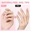 UNA GELLA Short Almond Nail Tips Thicker X-Soft Flexible Gel Nail Tips Pre-Etched 330PCS Full Cover Short Acrylic Fake Nails Strength Nails for Press on Nail Extensions DIY Salon 15 Sizes