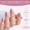 UNA GELLA Short Square Press On Nails: Nude Soft Gel Press Ons Short with Nail Glue, 16 Sizes – 32 Reusable Fake Nails Kit, Skin Tone Nude(Aurora Cat Eye)