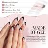 UNA GELLA Short Square Press On Nails: Nude Soft Gel Press Ons Short with Nail Glue, 16 Sizes – 32 Reusable Fake Nails Kit, Skin Tone Nude(Black French)
