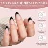 UNA GELLA Short Square Press On Nails: Nude Soft Gel Press Ons Short with Nail Glue, 16 Sizes – 32 Reusable Fake Nails Kit, Skin Tone Nude(Black French)