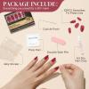 UNA GELLA Short Square Press On Nails: Nude Soft Gel Press Ons Short with Nail Glue, 16 Sizes – 32 Reusable Fake Nails Kit, Skin Tone Nude(Cherry Red)