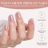 UNA GELLA Short Square Press On Nails: Nude Soft Gel Press Ons Short with Nail Glue, 16 Sizes – 32 Reusable Fake Nails Kit, Skin Tone Nude(Chrome Nude)
