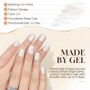 UNA GELLA Short Square Press On Nails: Nude Soft Gel Press Ons Short with Nail Glue, 16 Sizes – 32 Reusable Fake Nails Kit, Skin Tone Nude(Chrome Pearl White)