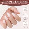 UNA GELLA Short Square Press On Nails: Nude Soft Gel Press Ons Short with Nail Glue, 16 Sizes – 32 Reusable Fake Nails Kit, Skin Tone Nude(Milky White)