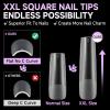 UNA GELLA XXL Long Square Nails Tips 216 PCS No C Curve Straight Nail Tips Full Cover Square Gel Tips Extra Long Nail Tips Clear False Fake Nails Gel Nail Extension for Nail Salon Home DIY 12 Sizes(C1-Matte Straight)