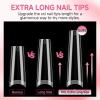 UNA GELLA XXL Long Square Nails Tips 216 PCS No C Curve Straight Nail Tips Full Cover Square Gel Tips Extra Long Nail Tips Clear False Fake Nails Gel Nail Extension for Nail Salon Home DIY 12 Sizes(A-Half Coffin)