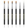 UNA GELLA Nail Art Brushes Set 6PCS Black Color Double-ended Acrylic Nail Design Brush Set Nail Dotting Tools Nail Art Gel Polish Liner Brushes for Gel Polish Painting DIY Nail Salon(Black)