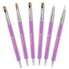UNA GELLA Nail Art Brushes Set 6PCS Black Color Double-ended Acrylic Nail Design Brush Set Nail Dotting Tools Nail Art Gel Polish Liner Brushes for Gel Polish Painting DIY Nail Salon(Purple)