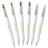 UNA GELLA Nail Art Brushes Set 6PCS White Color Nail Design Painting Brush Set Nail Dotting Tools Double-headed Nail Art Builder Gel Polish Liner Brushes for DIY Nail Drawing Supplies(White)