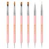 UNA GELLA Nail Art Brushes Set 6PCS White Color Nail Design Painting Brush Set Nail Dotting Tools Double-headed Nail Art Builder Gel Polish Liner Brushes for DIY Nail Drawing Supplies(A-Pink)