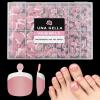 UNA GELLA Toe Nail Press Ons Peach Pink Toe Nail Tips Gel Nail Tips French Tip Press On Nails -216pcs 12sizes Soft Gel Press On Toenails Acrylic Nails Soak Off Toenail Press Ons ForHome DIY Salon