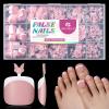 UNA GELLA X-Soft Gel Toe Nail Tips 330Pcs Brown French Press On Toenails Full Cover Square Round Toe Nail Press Ons Short Fake Acrylic Press On Toe Nails for Women Wide Big Nail Extensions 15 Sizes(B-Squavol Pink)
