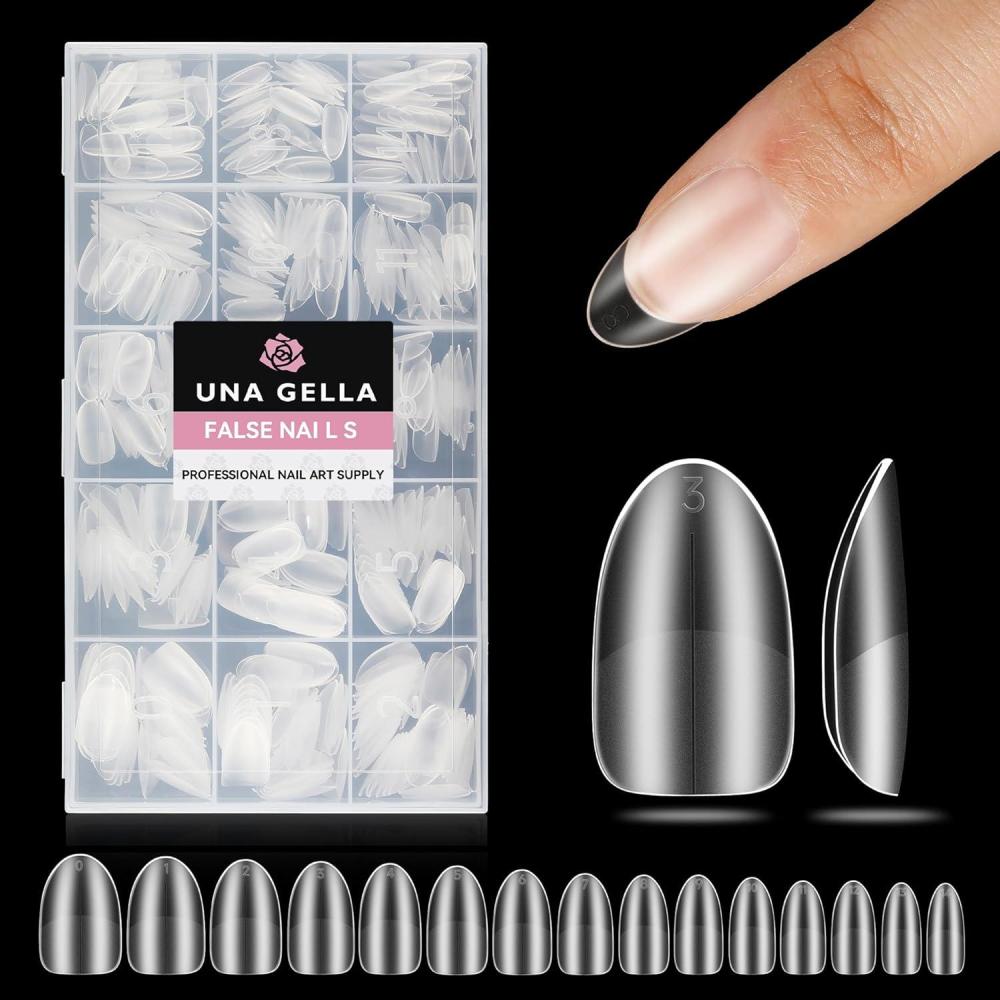 imageUNA GELLA Short Oval Round Nail Tips 312Pcs Short Oval Nail Tips 15 Sizes Full Matte Surface Clear Nail Tip No Need to File for Nail Extension DIY Salon