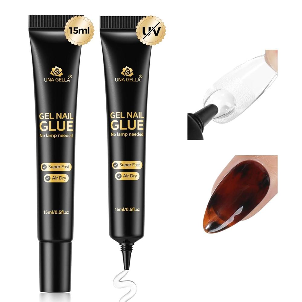 imageUNA GELLA Gel Nail Glue 15ml2pcs No U VLamp Needed Nail Gel Glue Quick Air Drying Semi Solid Nail Glue GEL For Fake Acrylic Nails Tips Press Ons Extension DIY KitANail Glue