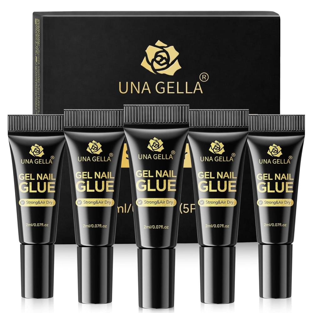 imageUNA GELLA Super Strong Nail Glue 2ml x 5Pcs for Press On Nails Nail Tips ampamp Clear Fake Nails Quick Drying Solid Nail Glue for Press ons No UV Light Needed Long Lasting MessFree