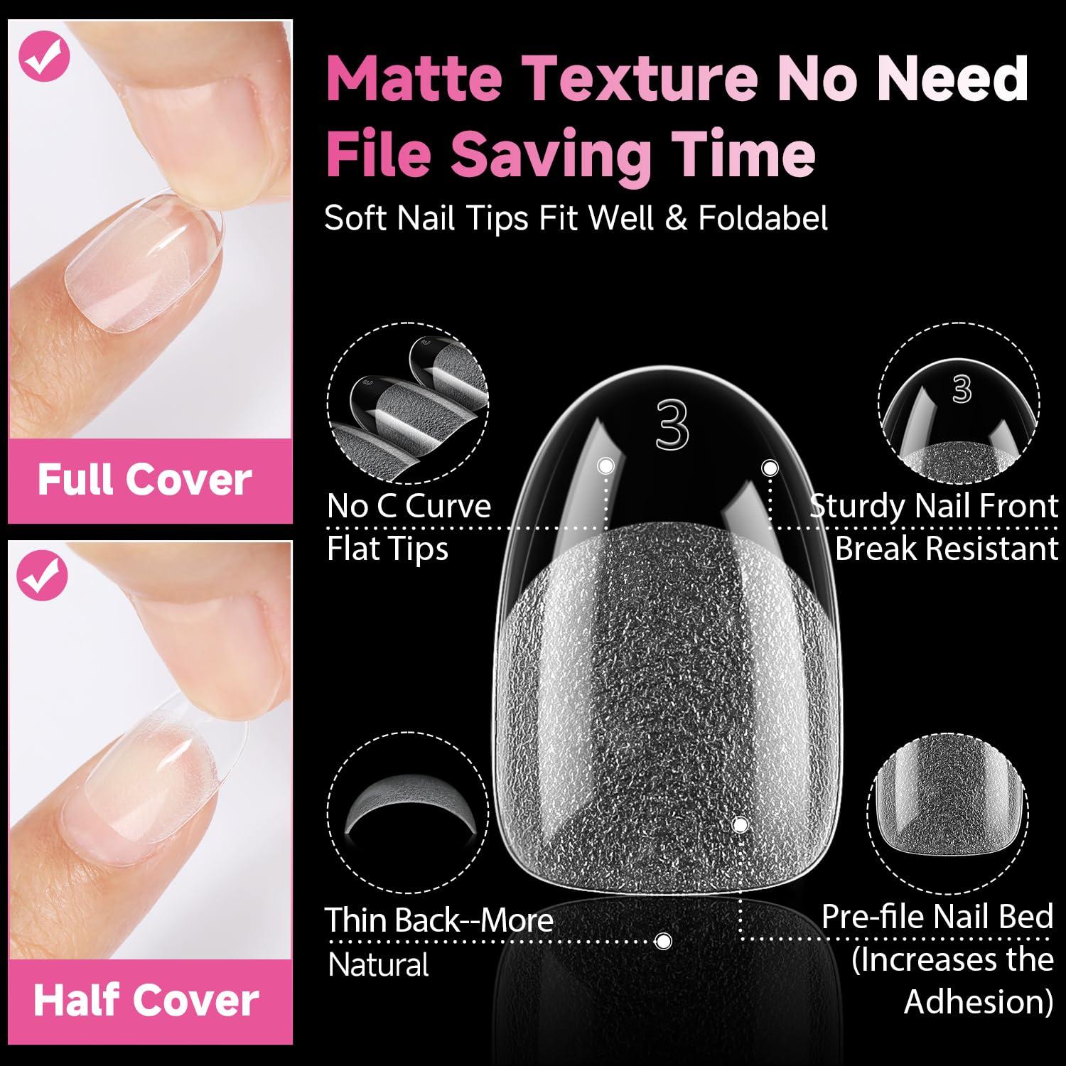 imageUNA GELLA 9 in 1 Gel Nail Glue for Clear Acrylic Nails Tips 2Pcs 10ml Long Lasting Super Strong Brush on Nail Gel Glue for False Press on Nails Tips Base Blooming Gel U V Light RequiredShort Oval Round Nail Tips 216pcs