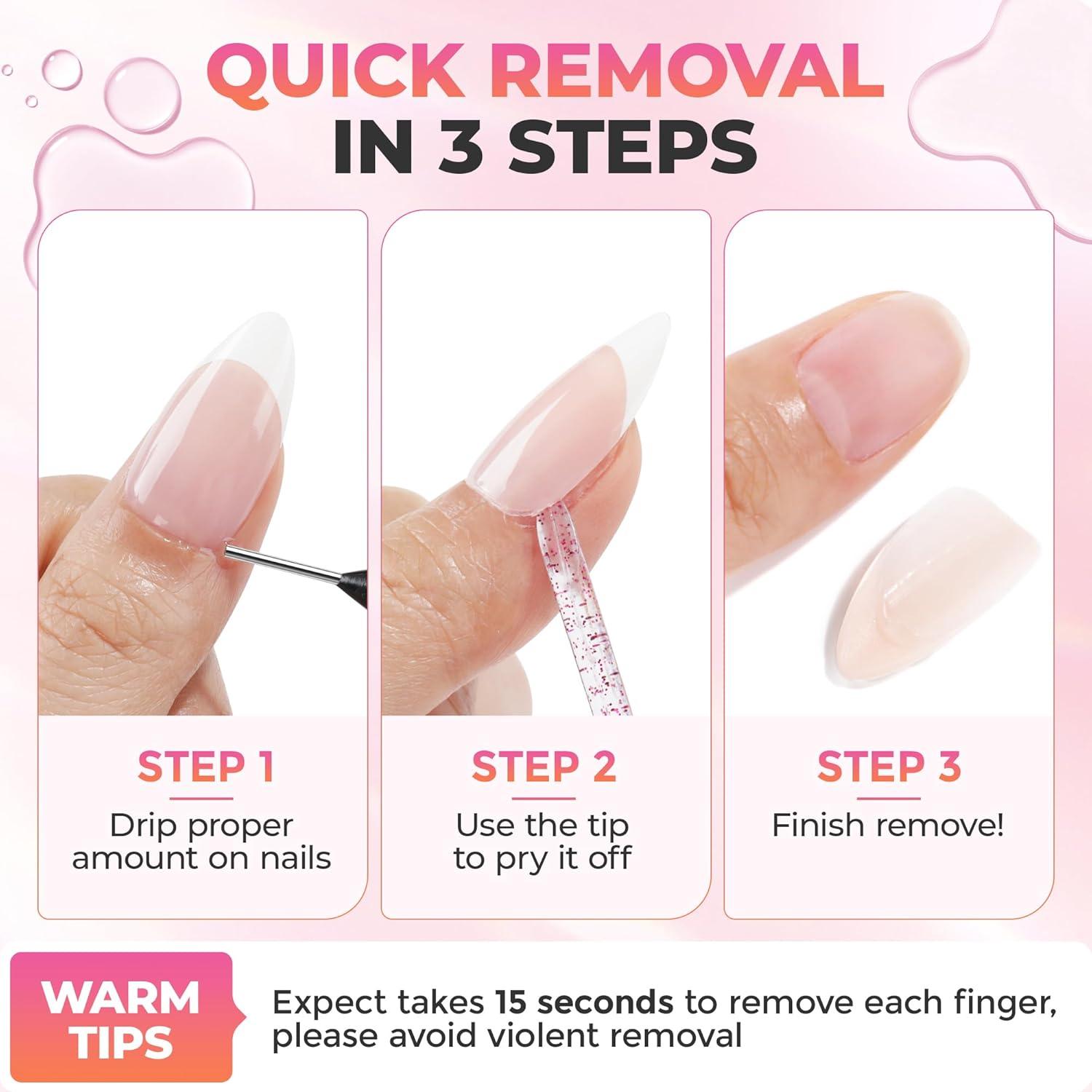 imageUNA GELLA 9 in 1 Gel Nail Glue for Clear Acrylic Nails Tips 2Pcs 10ml Long Lasting Super Strong Brush on Nail Gel Glue for False Press on Nails Tips Base Blooming Gel U V Light RequiredNail Glue Remover 2ps